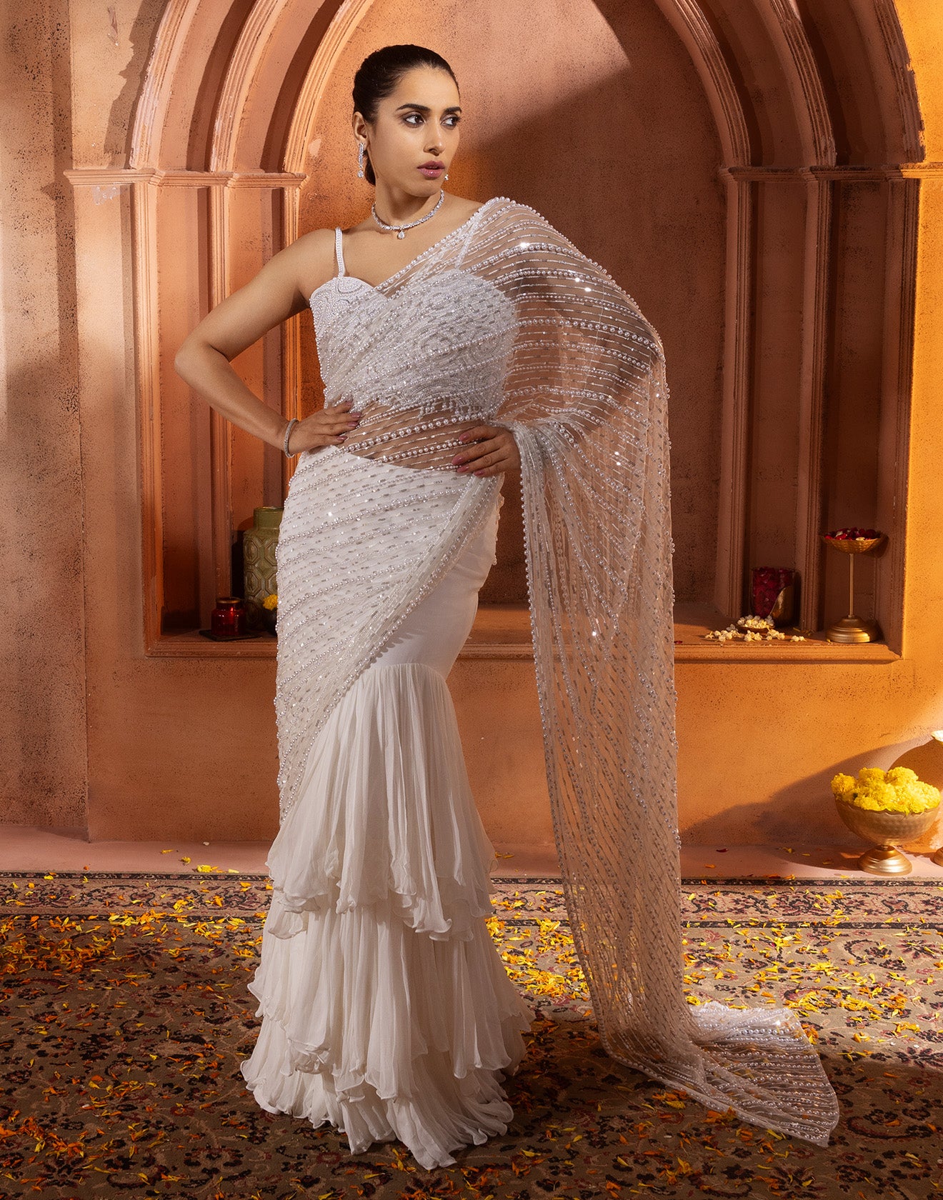 Seashell Charm Ruffle Pre-Stitched Saree