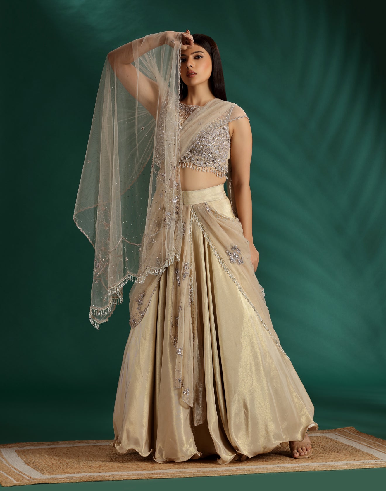 Shimmer And Glam Golden Cocktail Lehenga Set