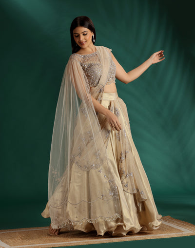 Shimmer And Glam Golden Cocktail Lehenga Set