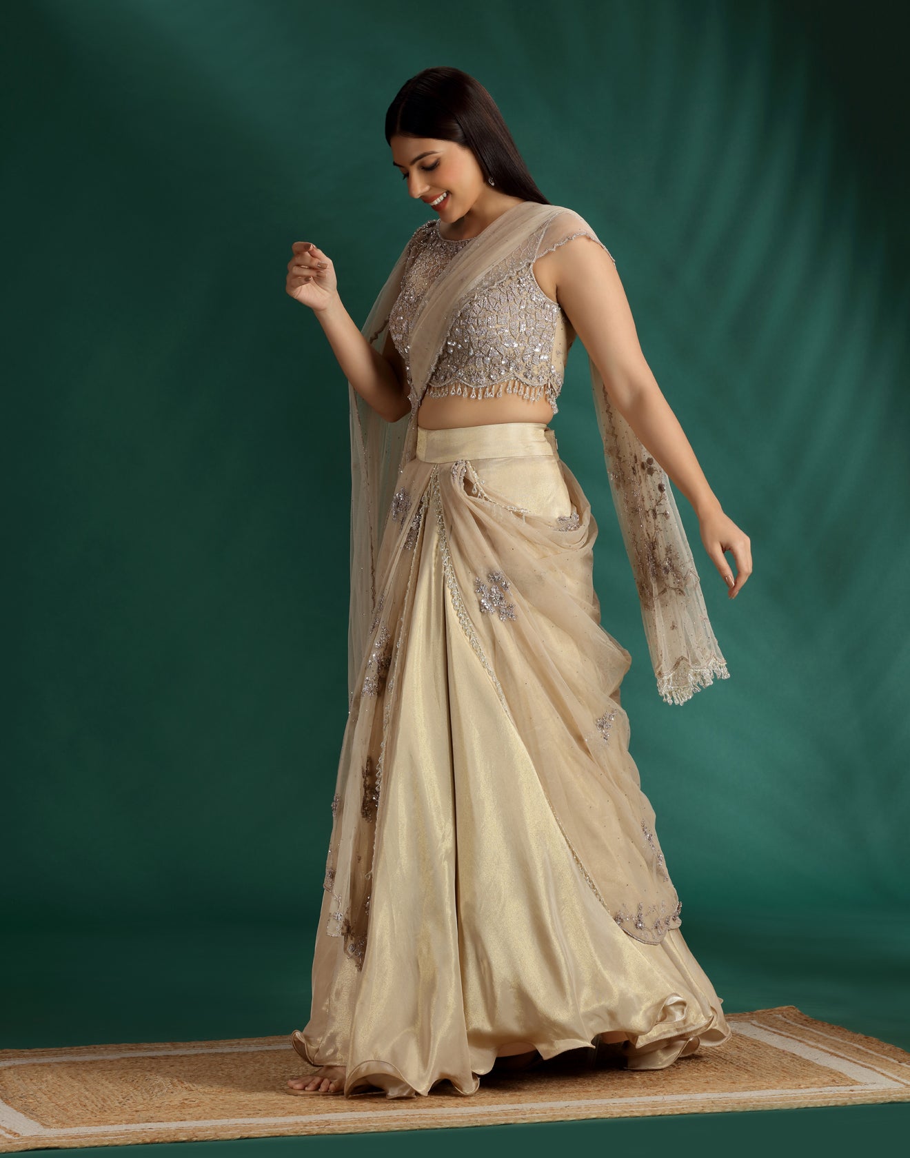 Shimmer And Glam Golden Cocktail Lehenga Set