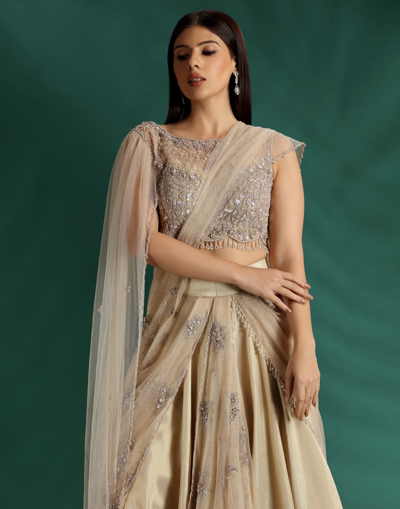 Shimmer And Glam Golden Cocktail Lehenga Set