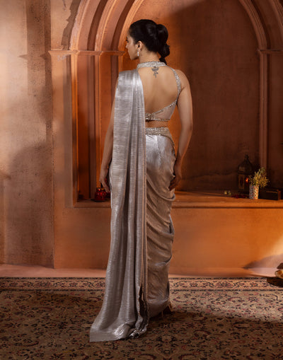 Shimmer And Shine Golden Cocktail Pre-Stitched Saree