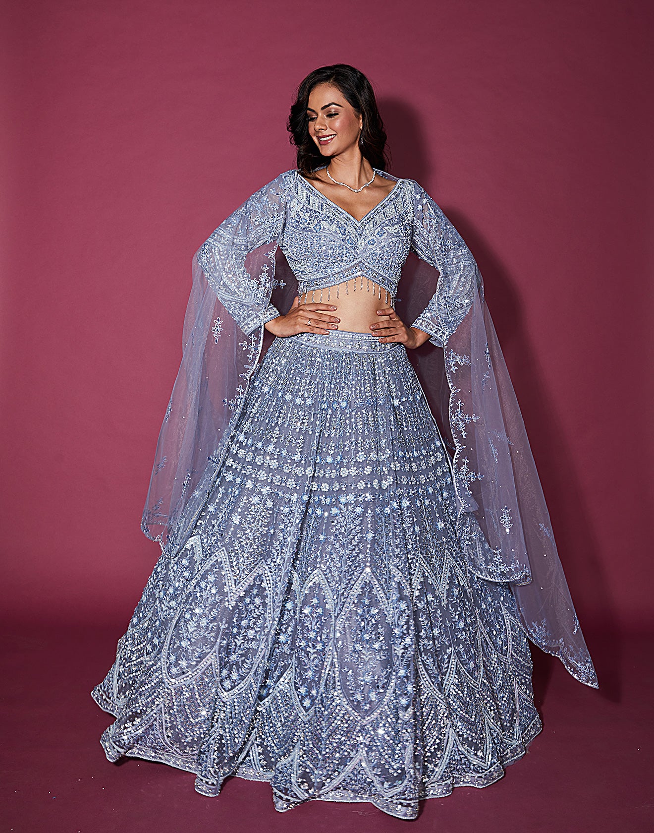 Slate Amber Embellished Lehenga For Sangeet