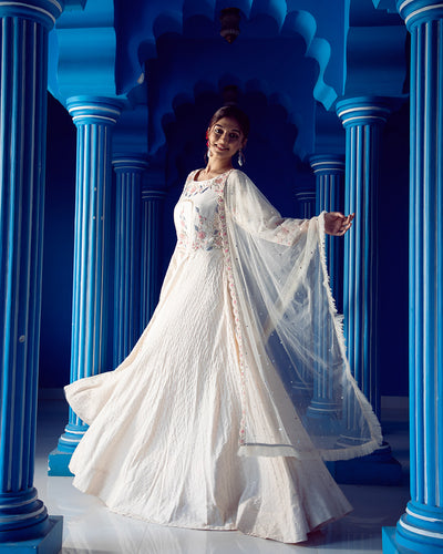 Snow White Embellished Anarkali Gown