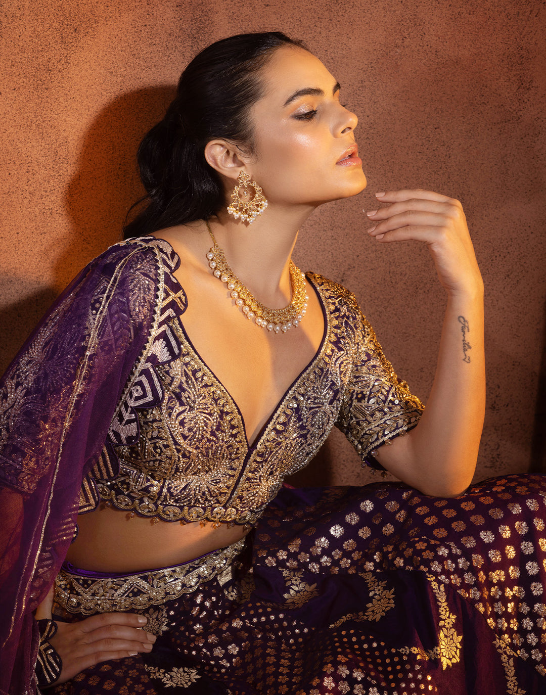 Buy Striking Purple Banarasi Silk Bridal Lehenga Set online – Roopkala