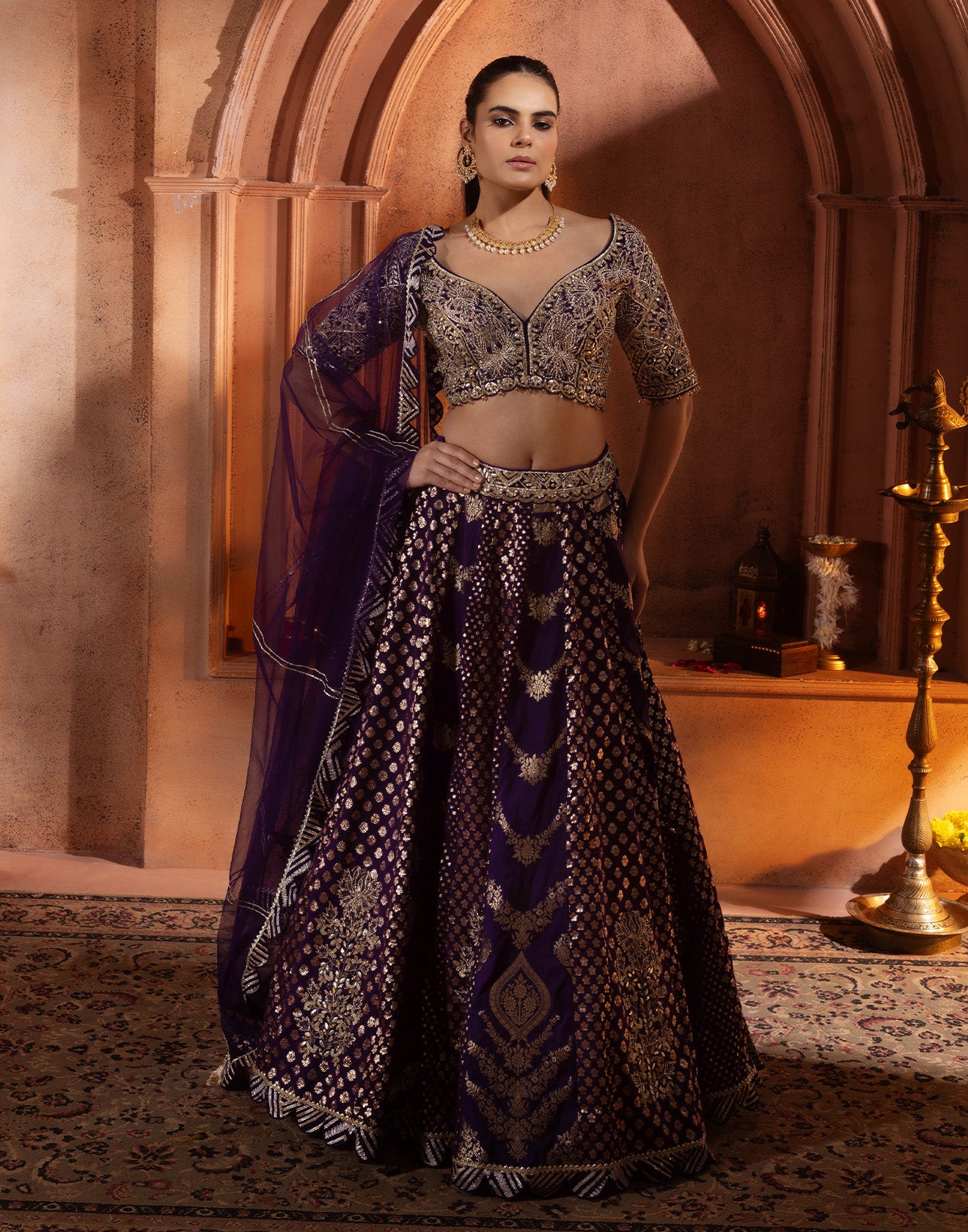 Striking Purple Banarasi Silk Bridal Lehenga Set