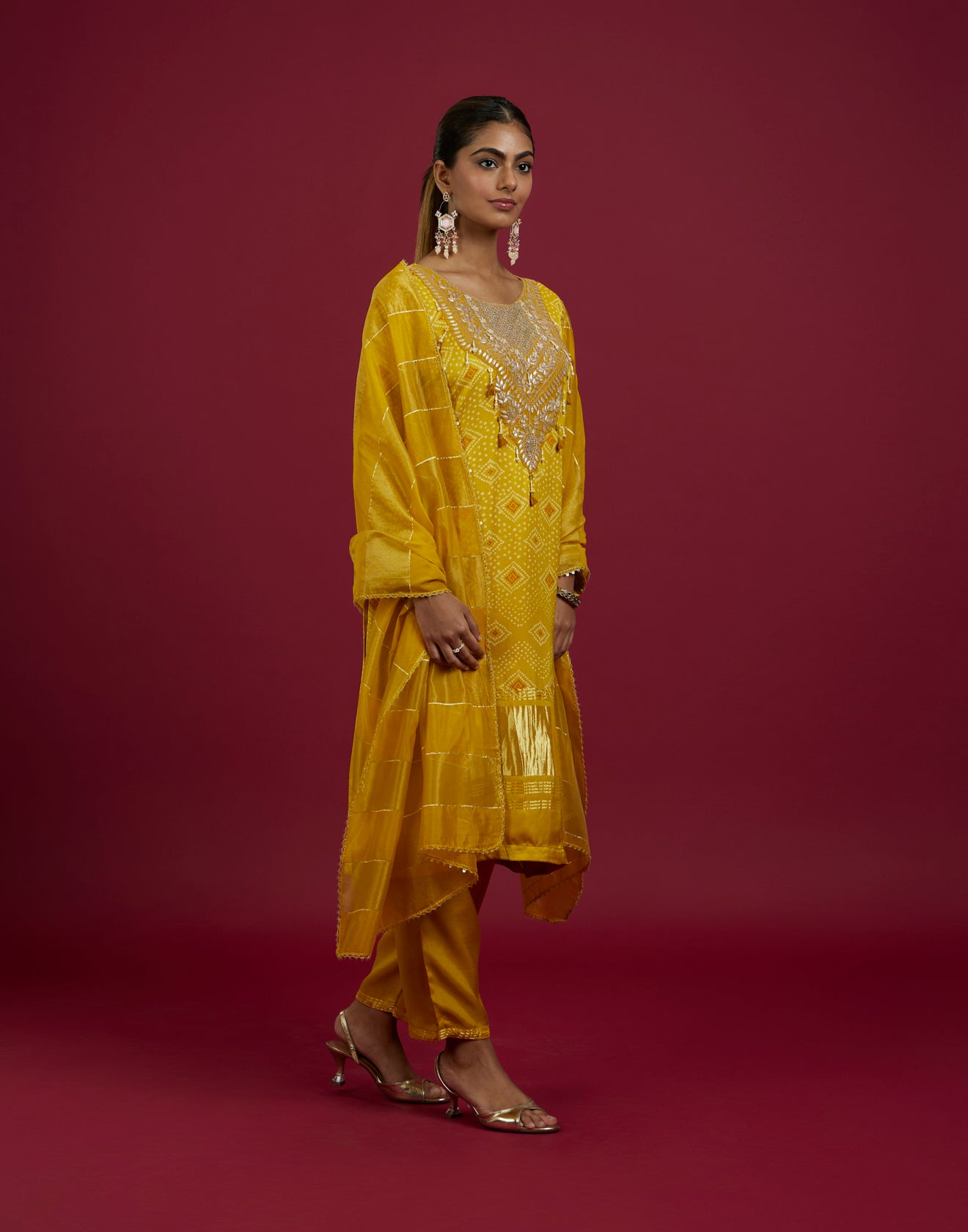 Sunflower Yellow Bandhej & Patola Printed Festive Kurta Set