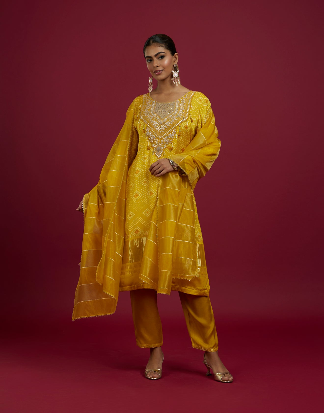 Sunflower Yellow Bandhej & Patola Printed Festive Kurta Set