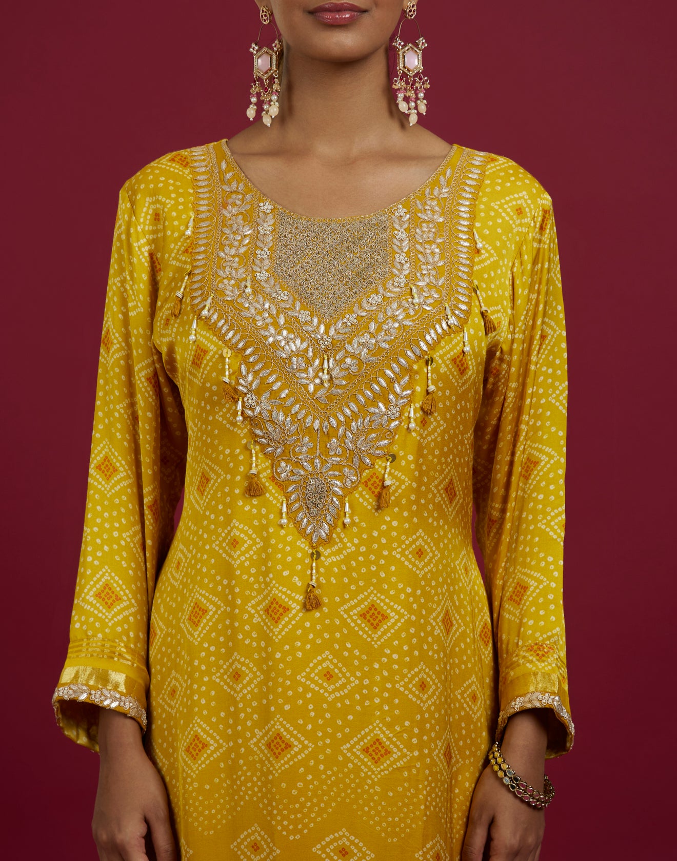 Sunflower Yellow Bandhej & Patola Printed Festive Kurta Set