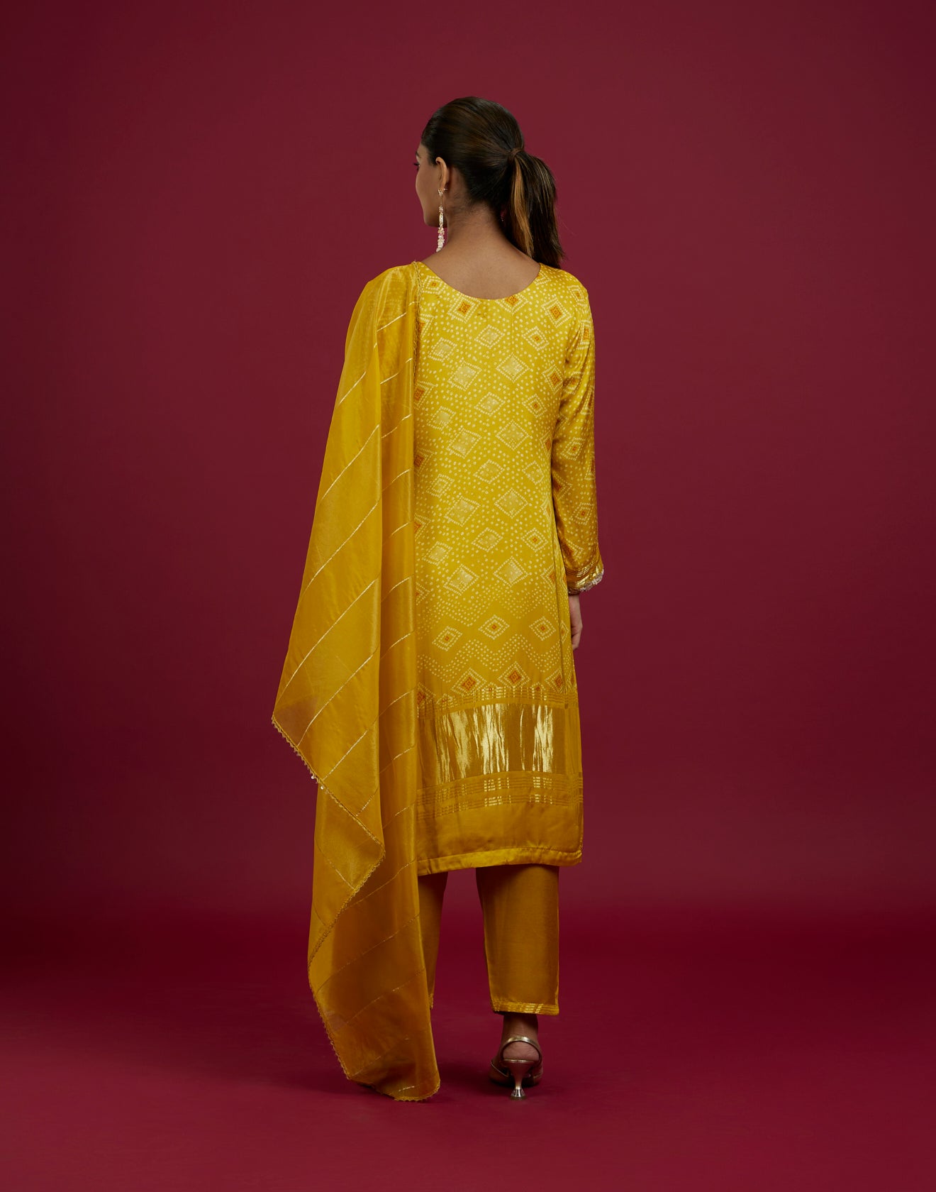 Sunflower Yellow Bandhej & Patola Printed Festive Kurta Set