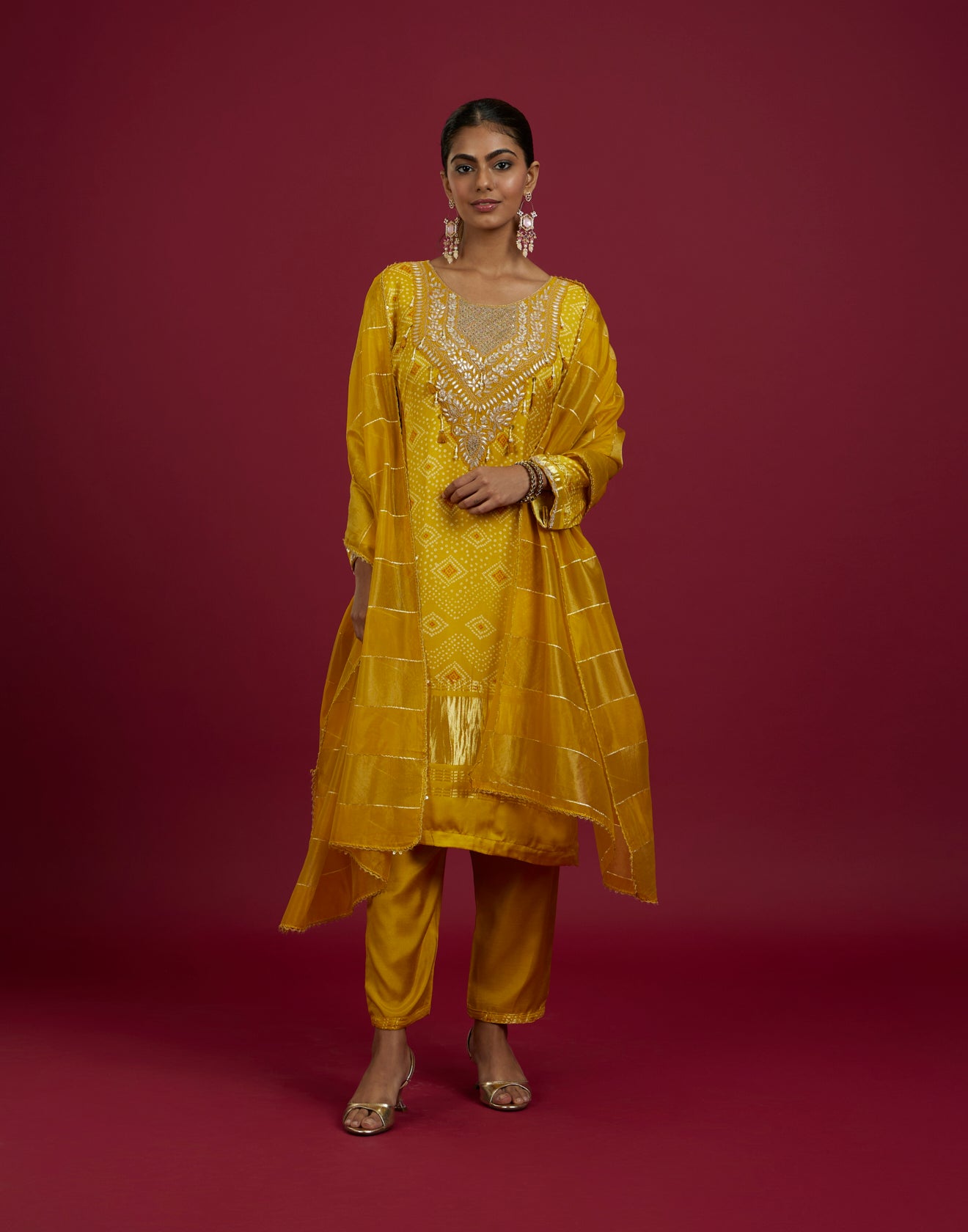 Sunflower Yellow Bandhej & Patola Printed Festive Kurta Set