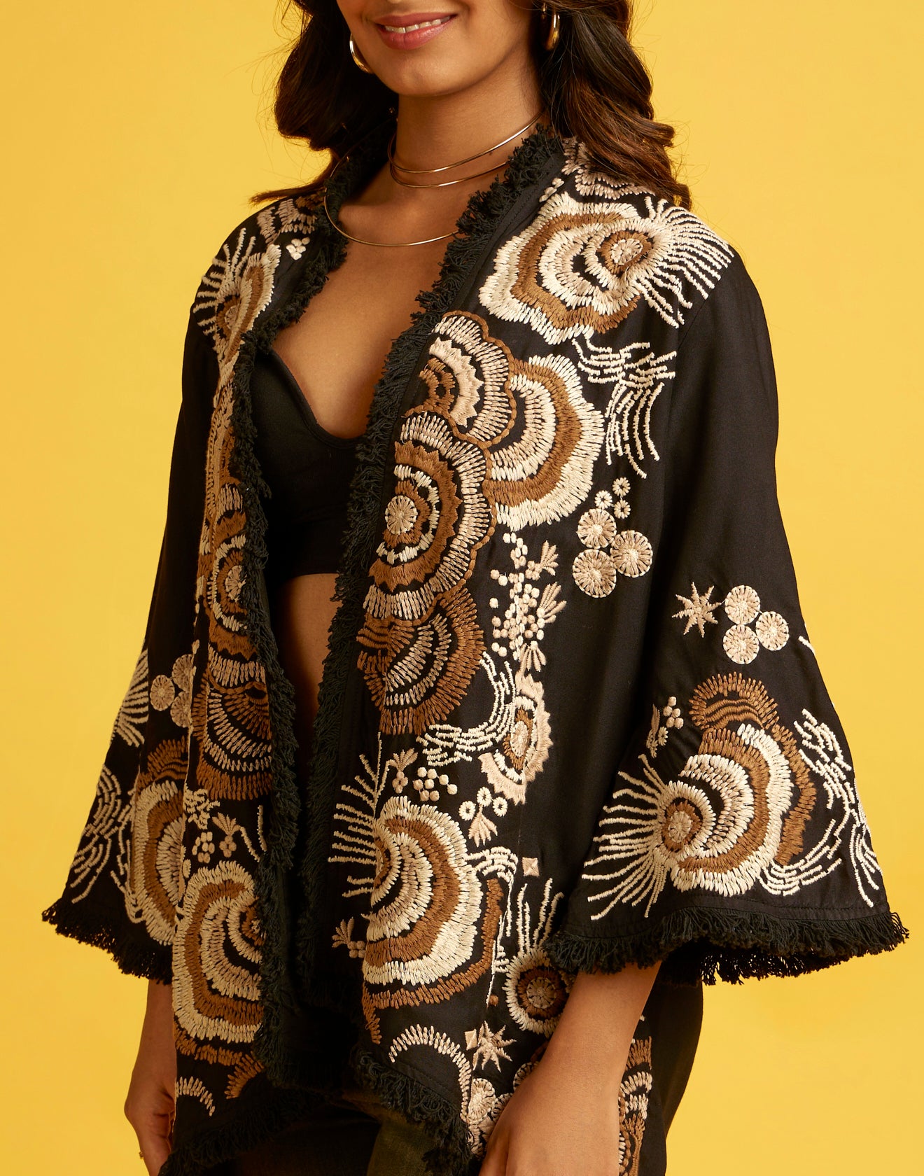 Swirl Magic Thread Embroidered Front Open Jacket
