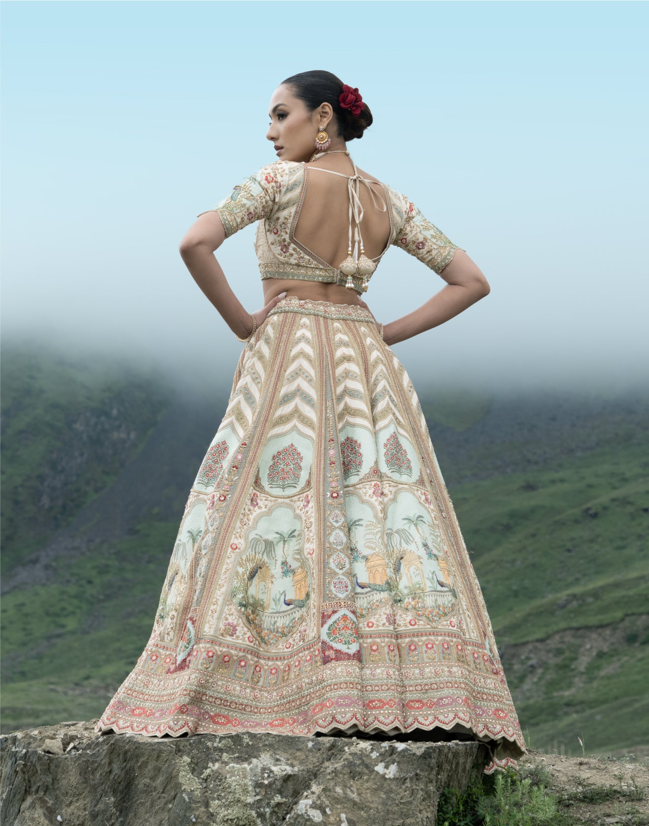 The Mughal Jharokha Print With Embroidery Bridal Lehenga