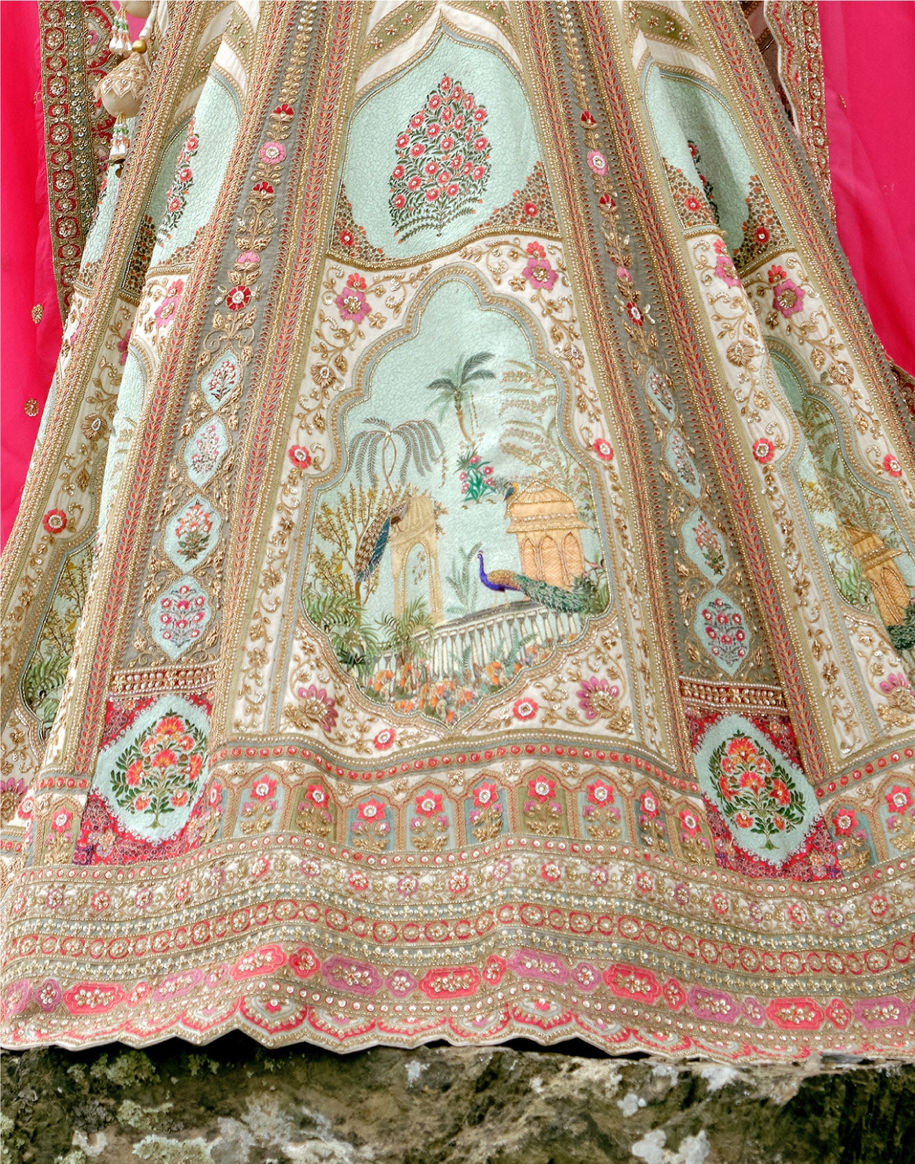 The Mughal Jharokha Print With Embroidery Bridal Lehenga