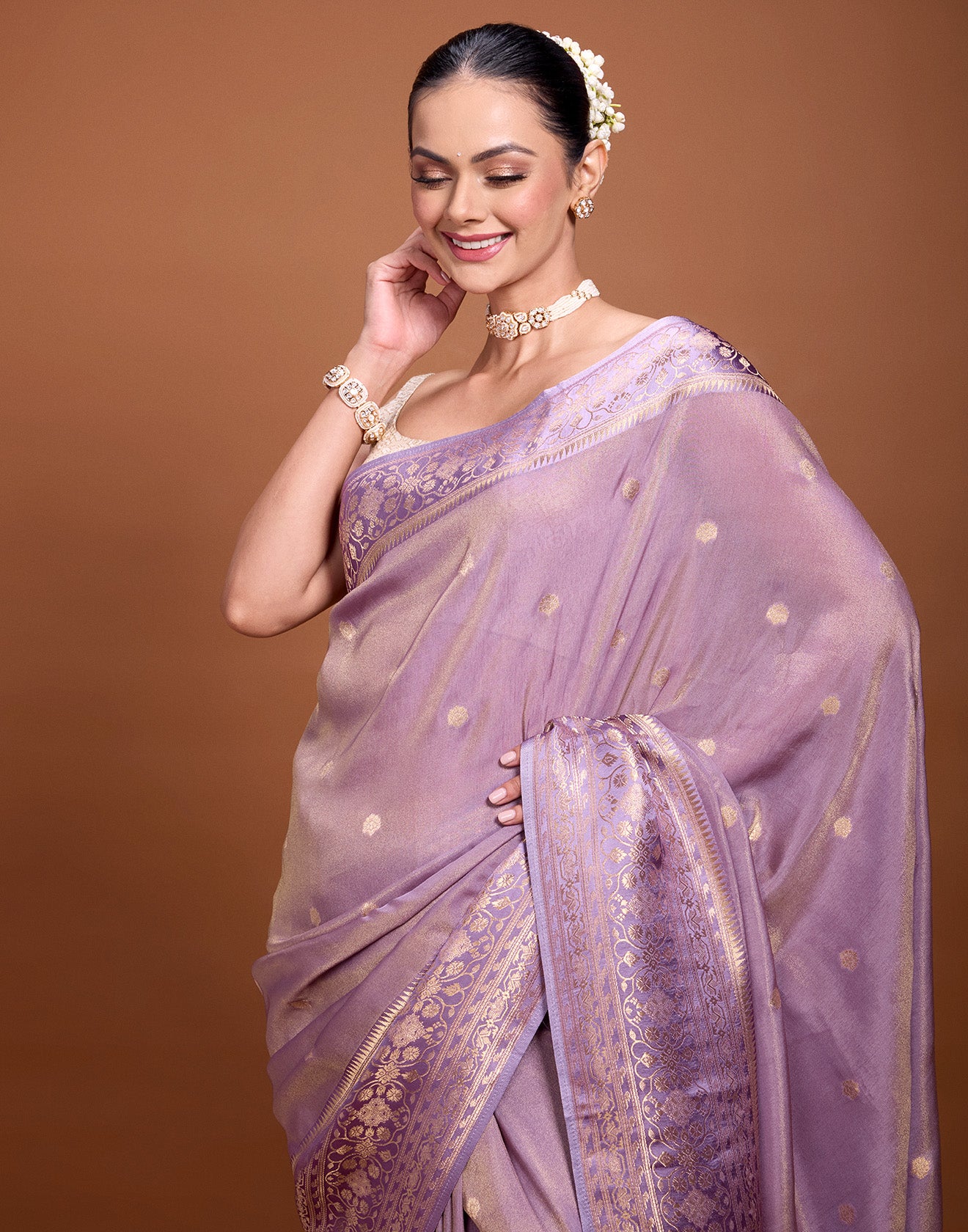 Thisle Paradise Floral Butti Silk Saree