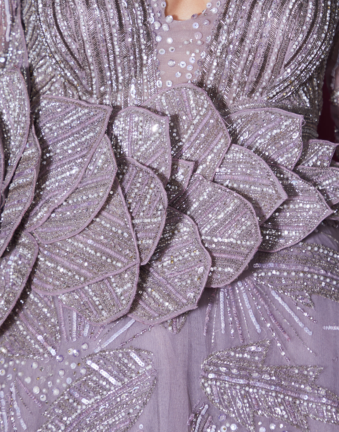 Buy Twilight Lavender Floral Appliqué Bridal Gown online – Roopkala