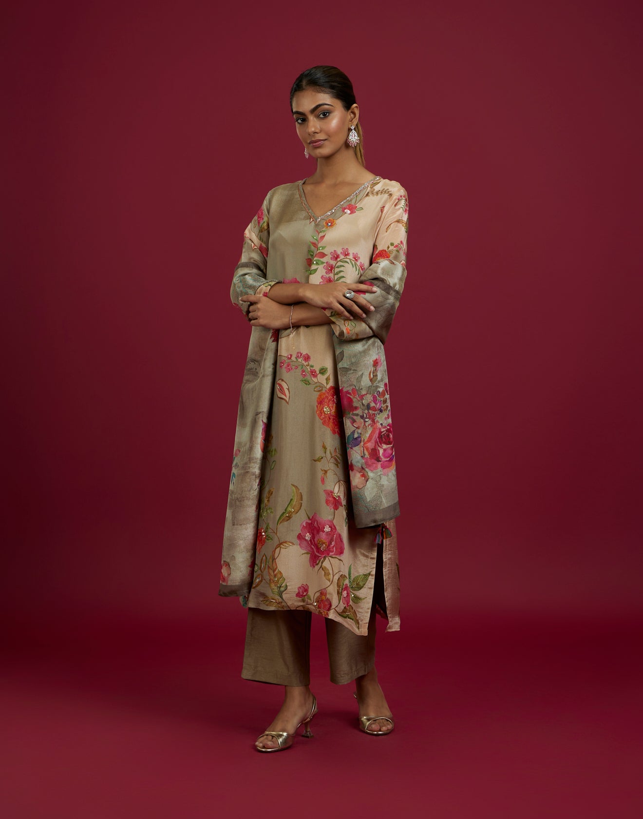 Veil Of Flora Shimmer Silk Festive Kurta Set