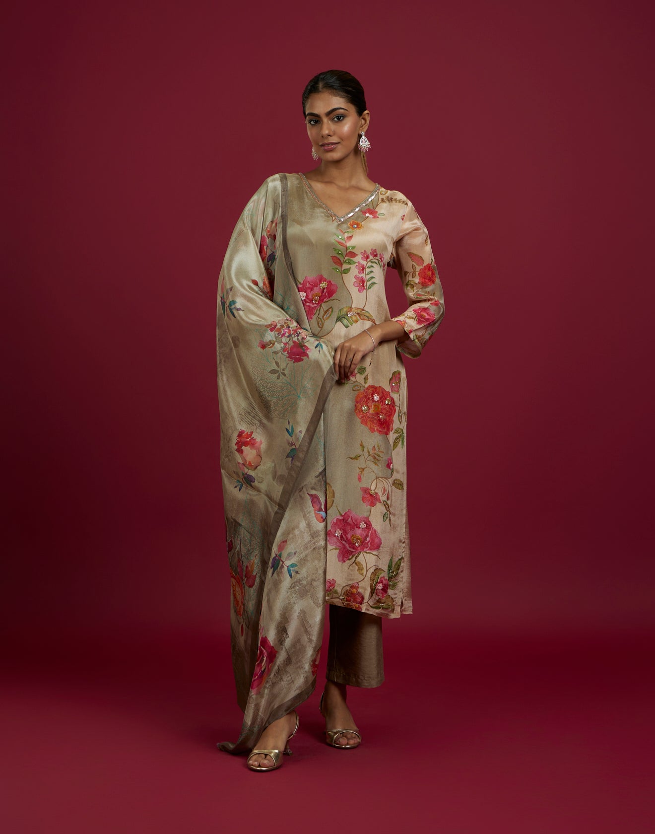 Veil Of Flora Shimmer Silk Festive Kurta Set