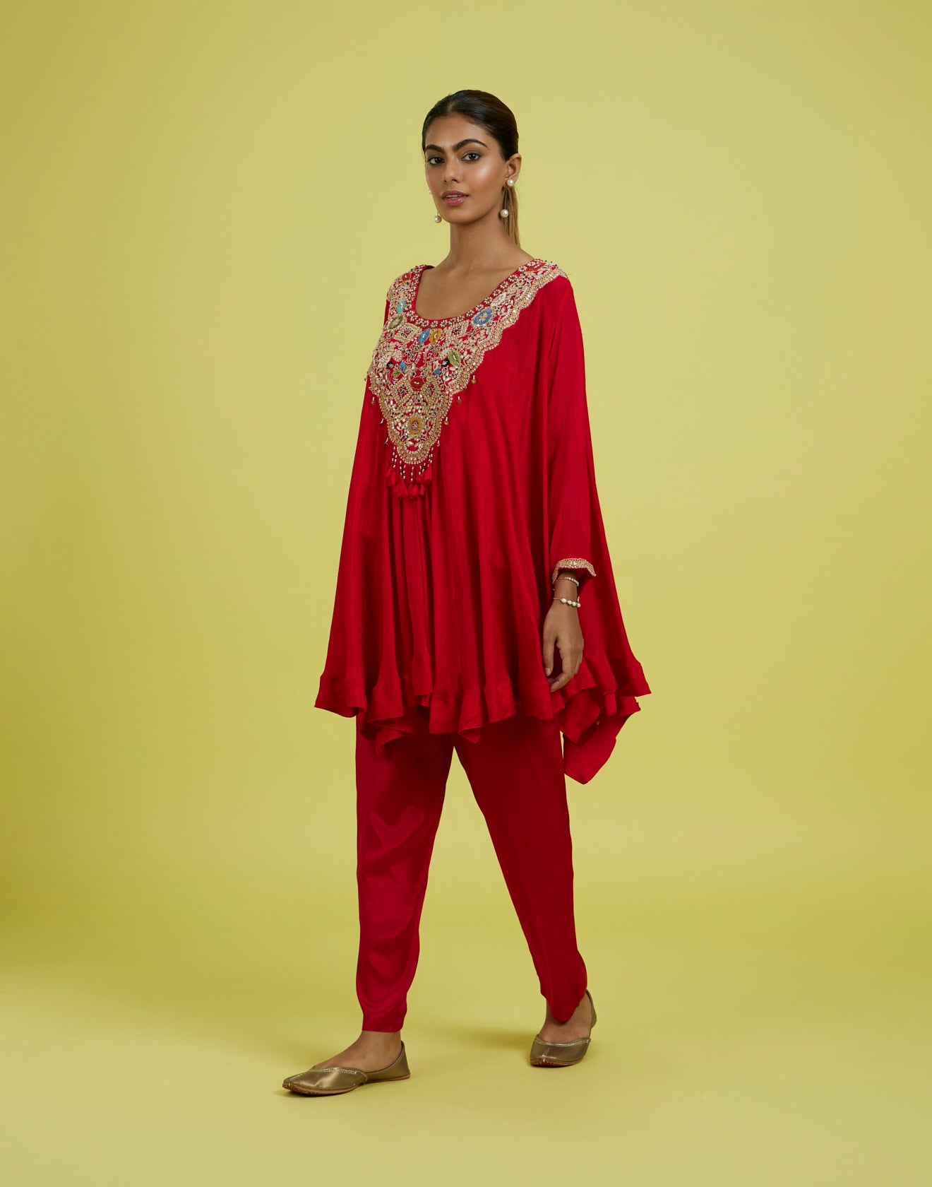 Vibrant Berry Flared Festive Embroidered Co-Ord Kurta Set