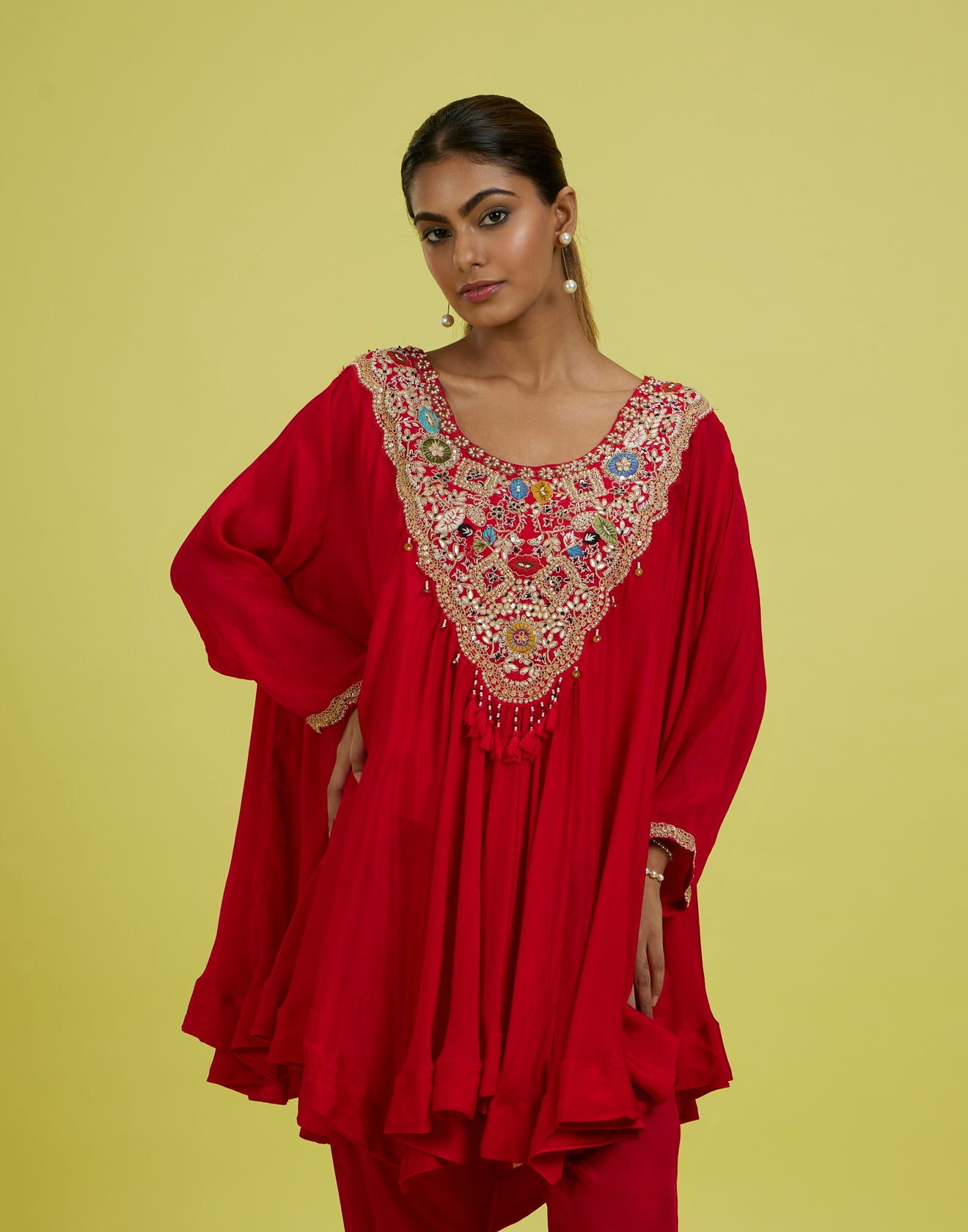 Vibrant Berry Flared Festive Embroidered Co-Ord Kurta Set