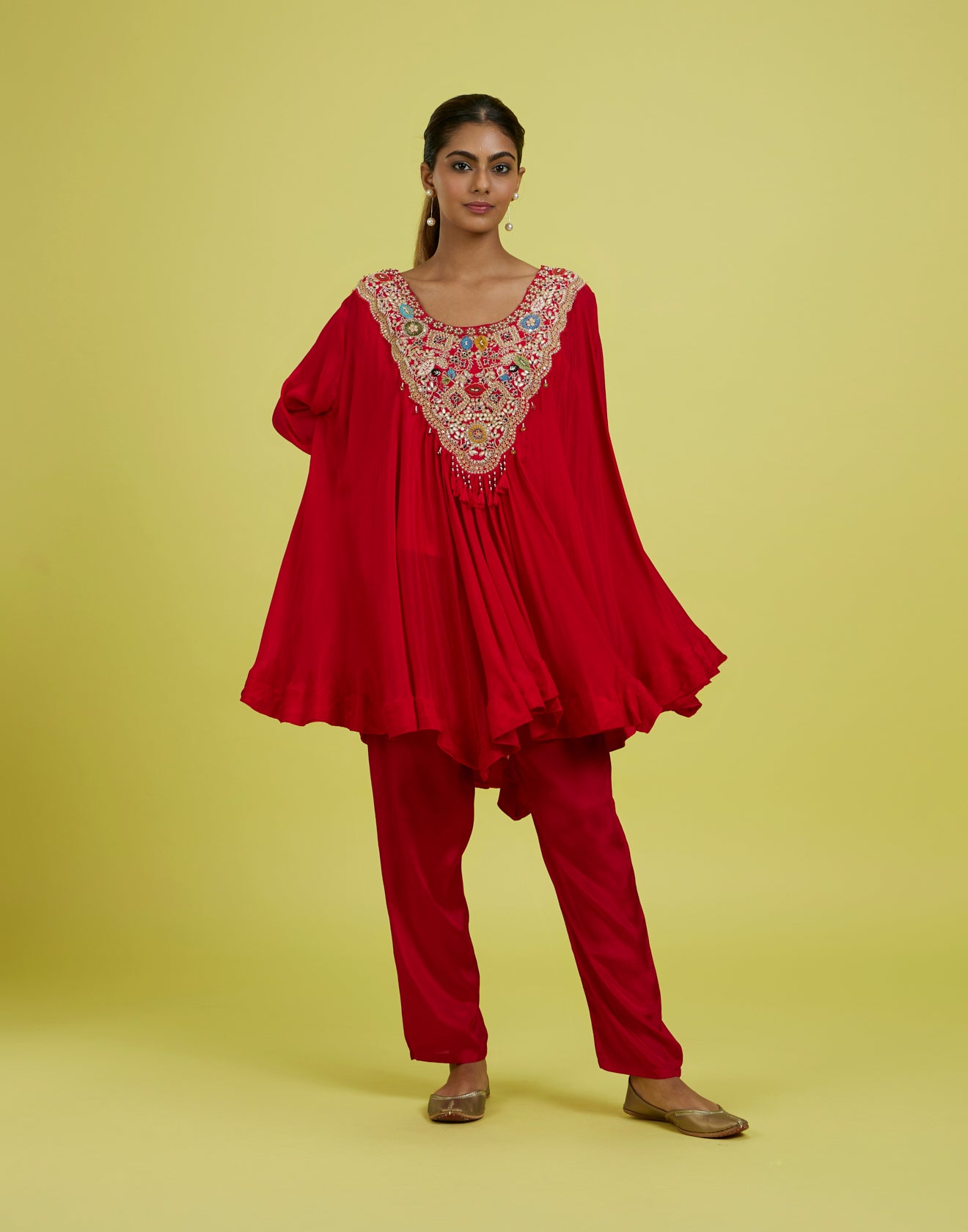 Vibrant Berry Flared Festive Embroidered Co-Ord Kurta Set