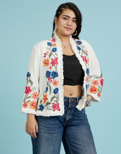 Vibrant Gardenia Embroidered Ethnic Jacket