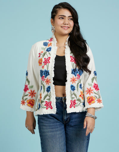 Vibrant Gardenia Embroidered Ethnic Jacket