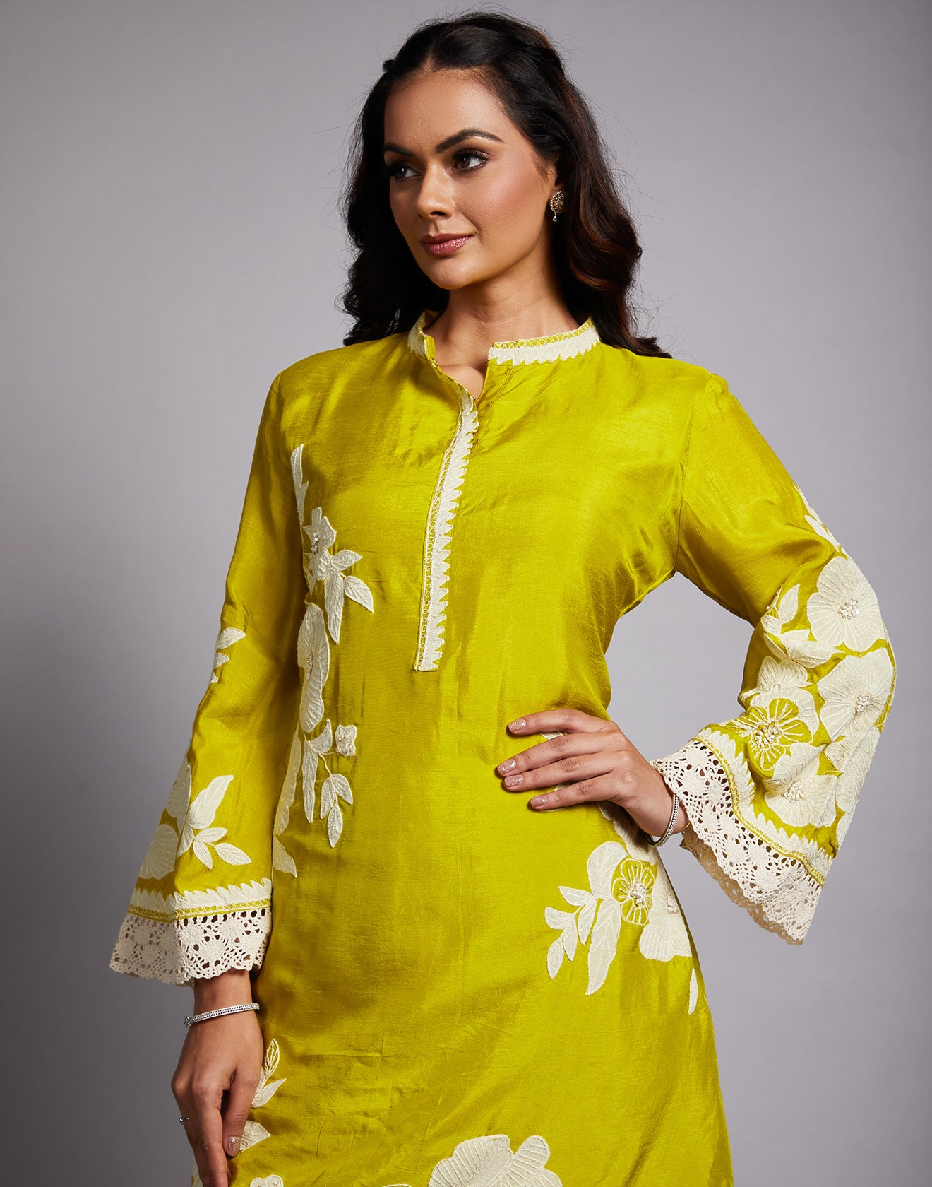 Vibrant Lime Green With Patch Work Embroidery Co-Ord Salwar Set