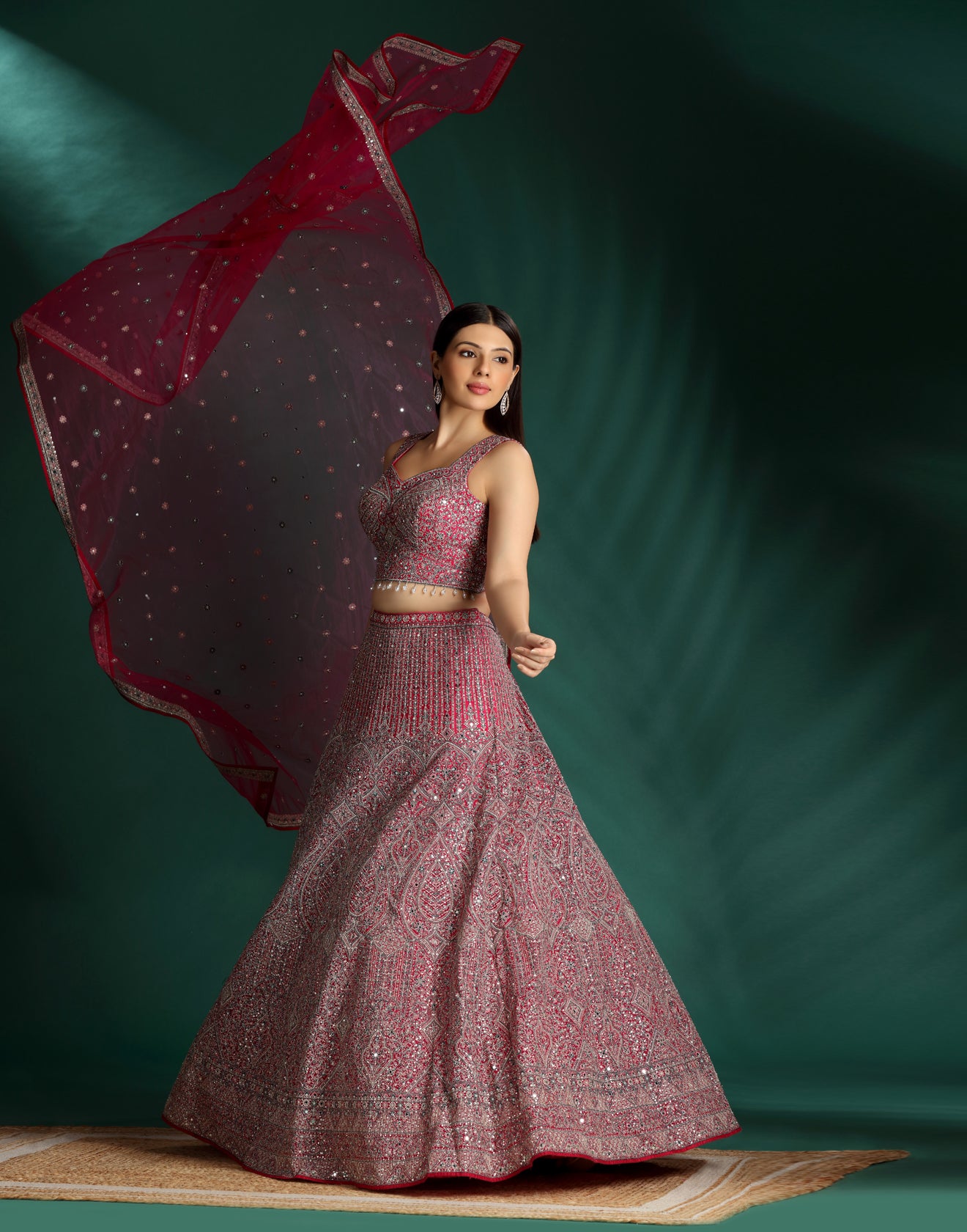 Vintage Raspberry Embellished Lehenga Set