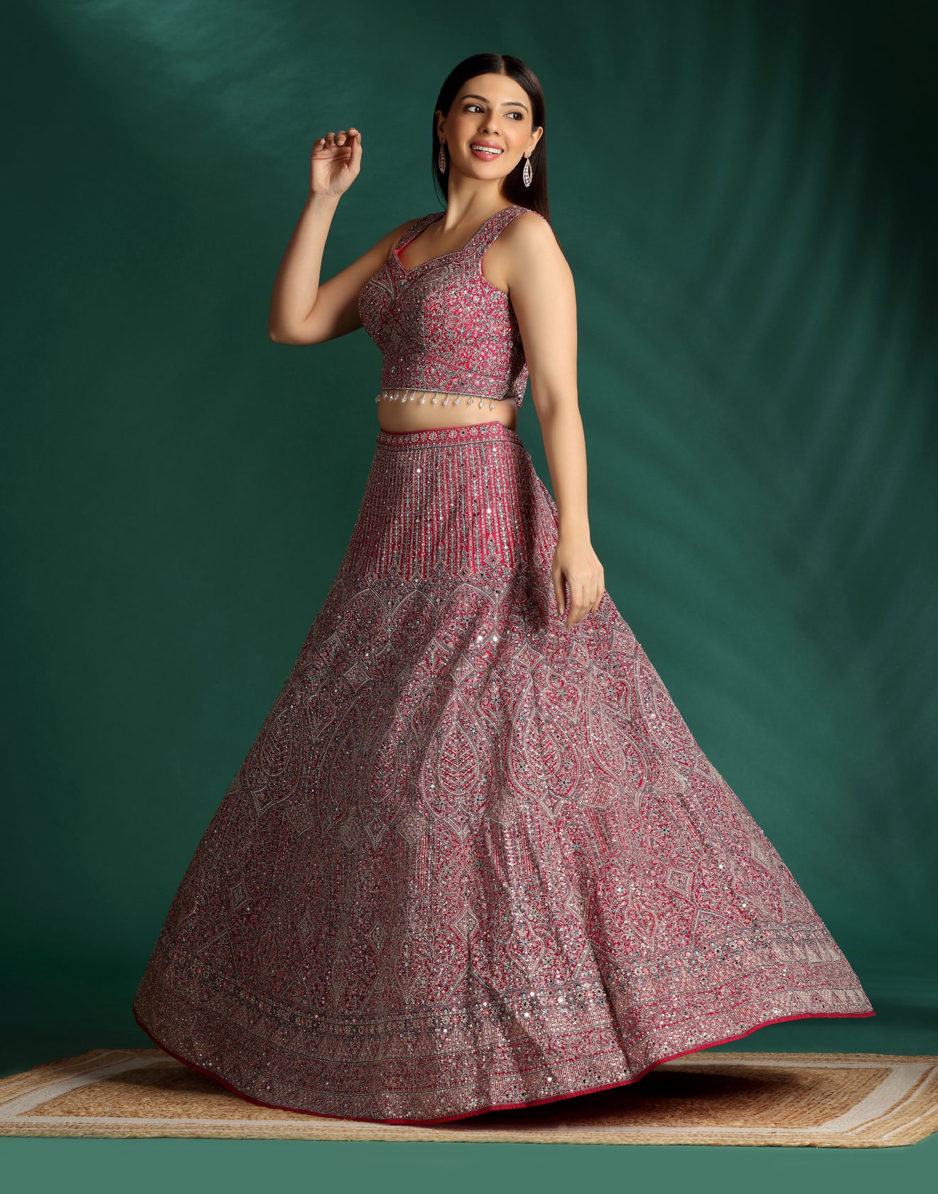 Vintage Raspberry Embellished Lehenga Set