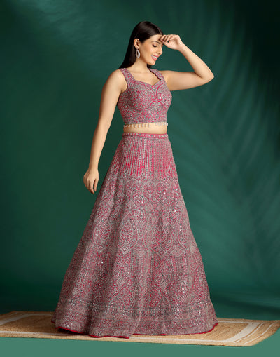Vintage Raspberry Embellished Lehenga Set