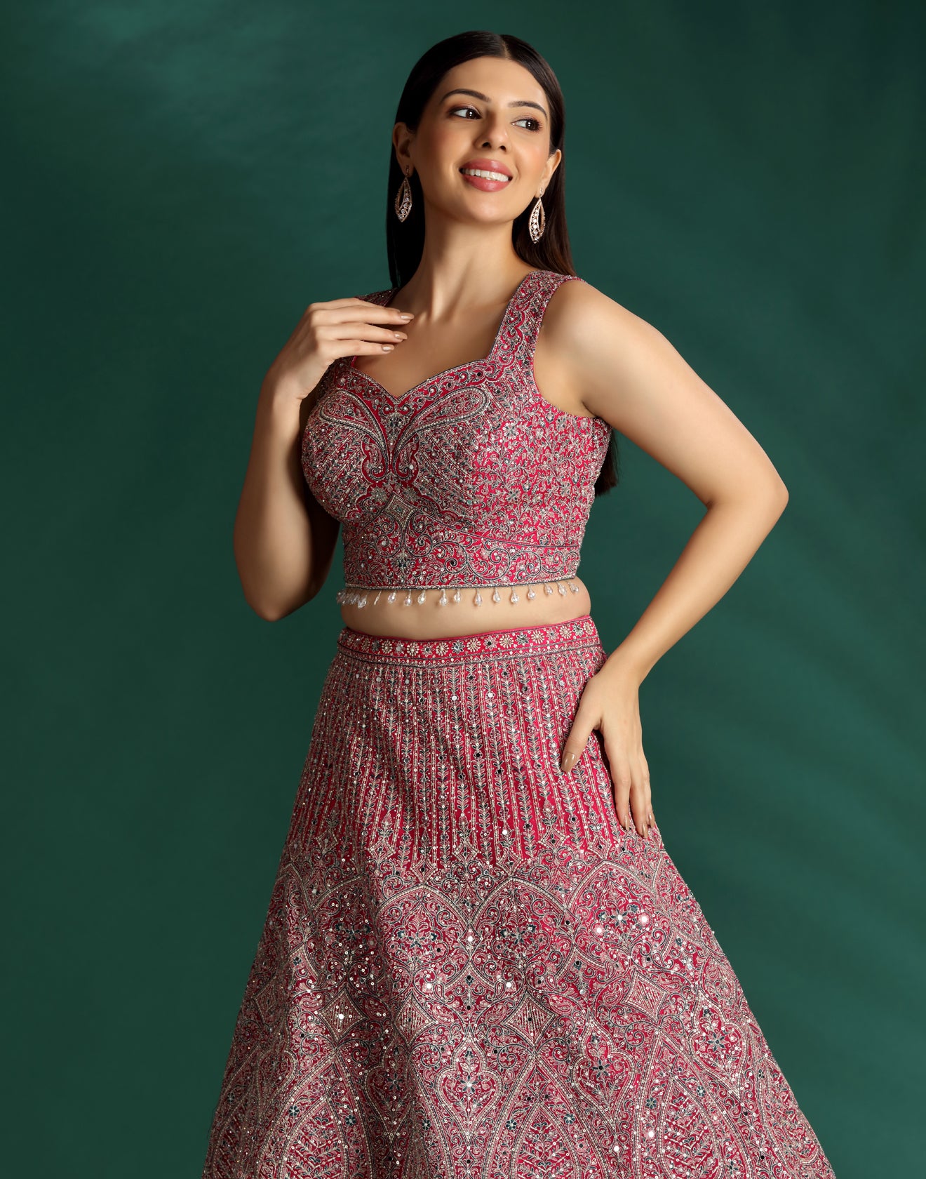 Vintage Raspberry Embellished Lehenga Set
