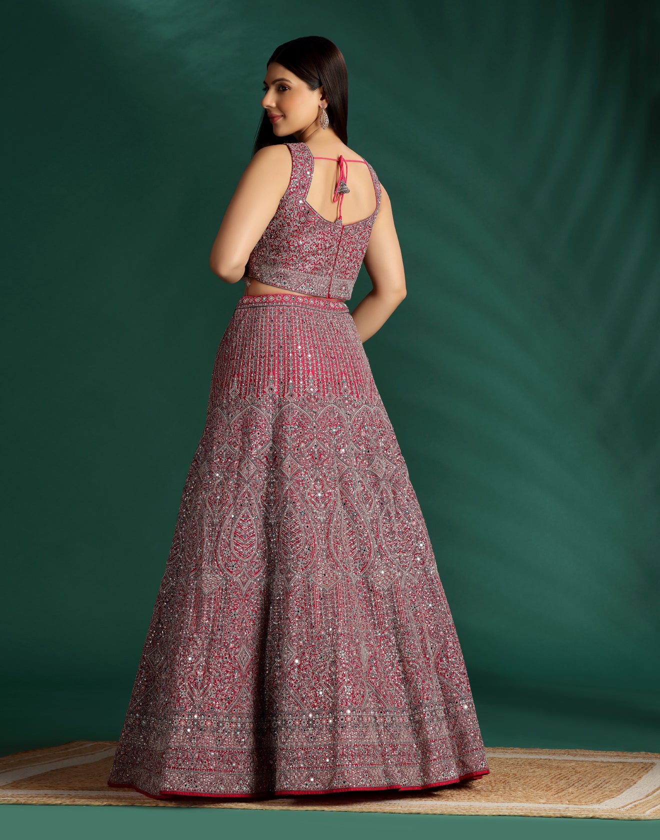 Vintage Raspberry Embellished Lehenga Set