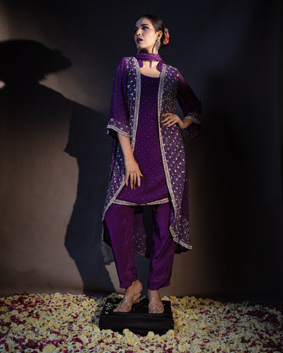 Violet Swarovski Embellished Suit Set