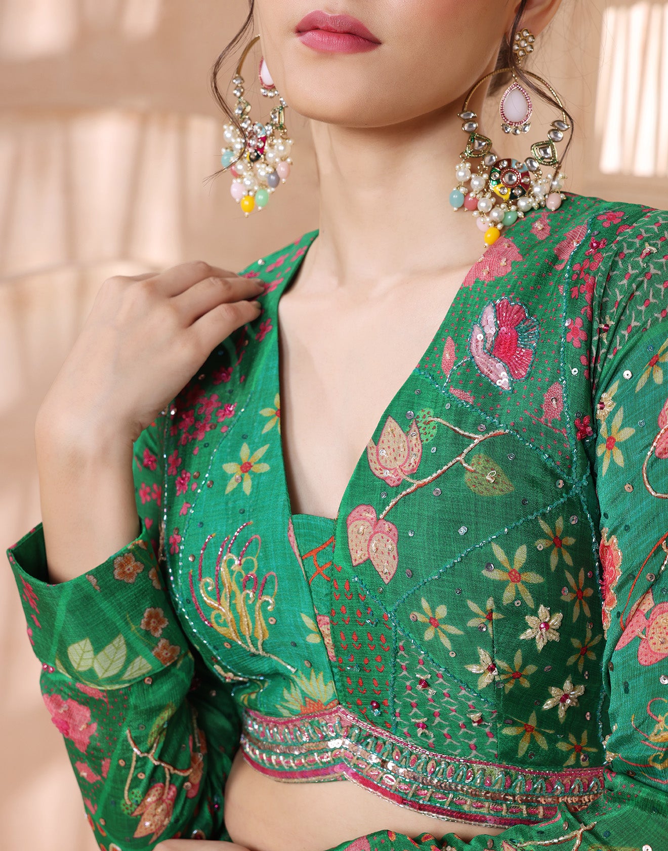 Wild Forest Green Floral Printed Lehenga Set