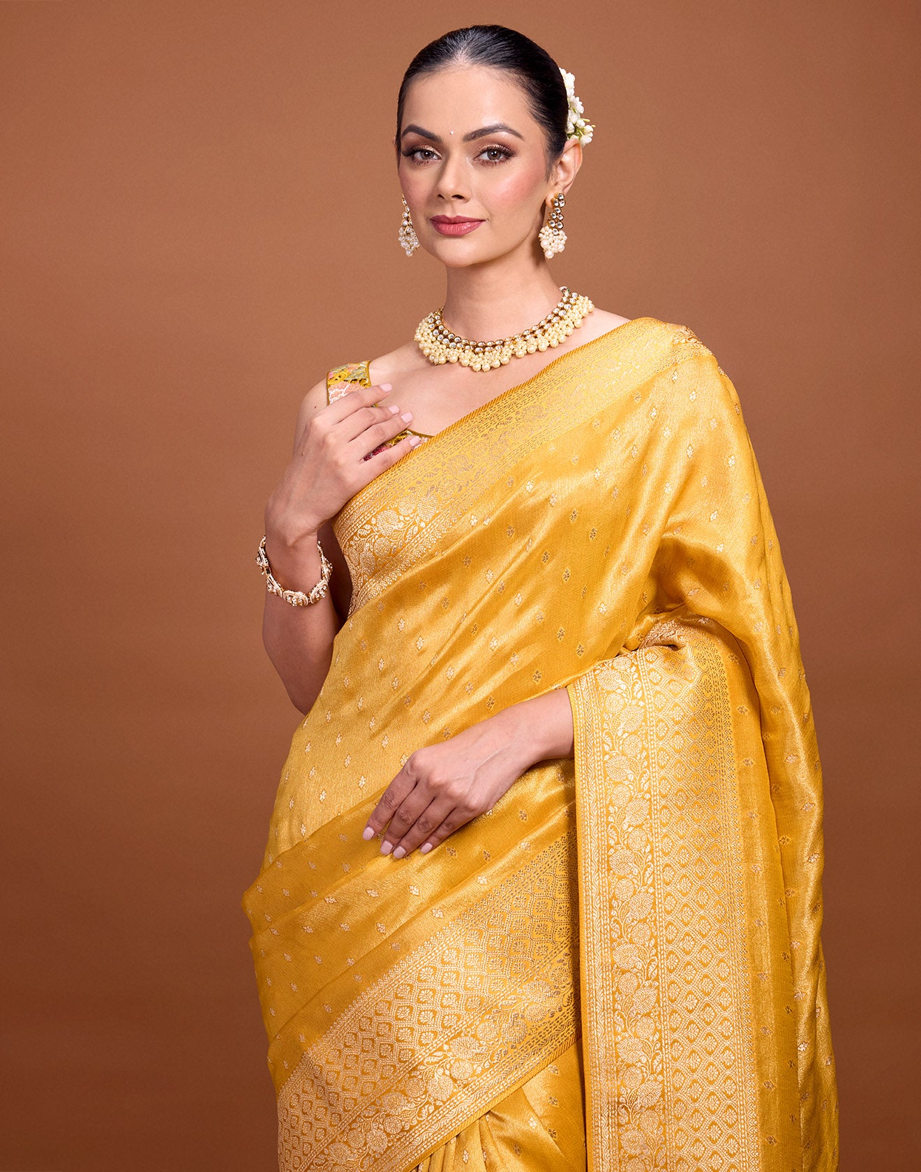 Yellow Daffodil Zari Butti Festive Silk Saree