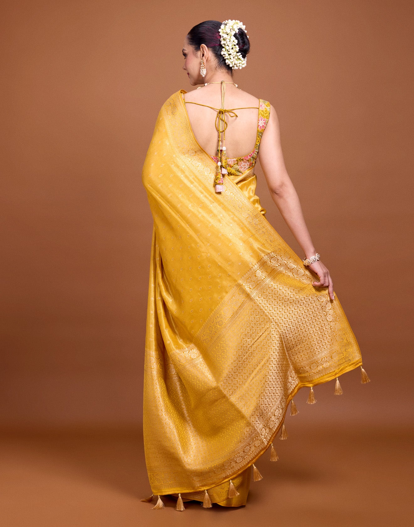 Yellow Daffodil Zari Butti Festive Silk Saree