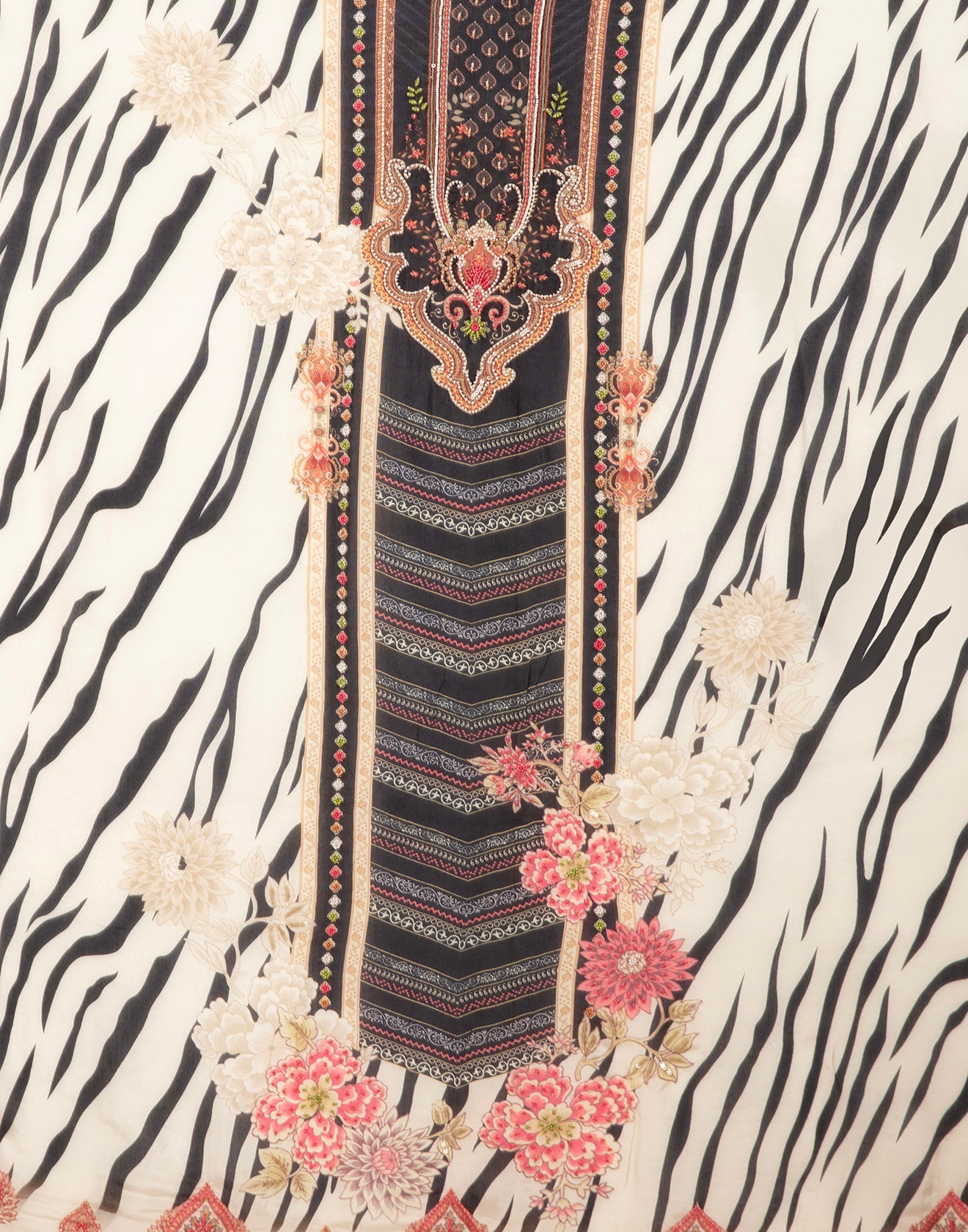 Abstract With Floral Printed Crepe Unstitched Suit Set