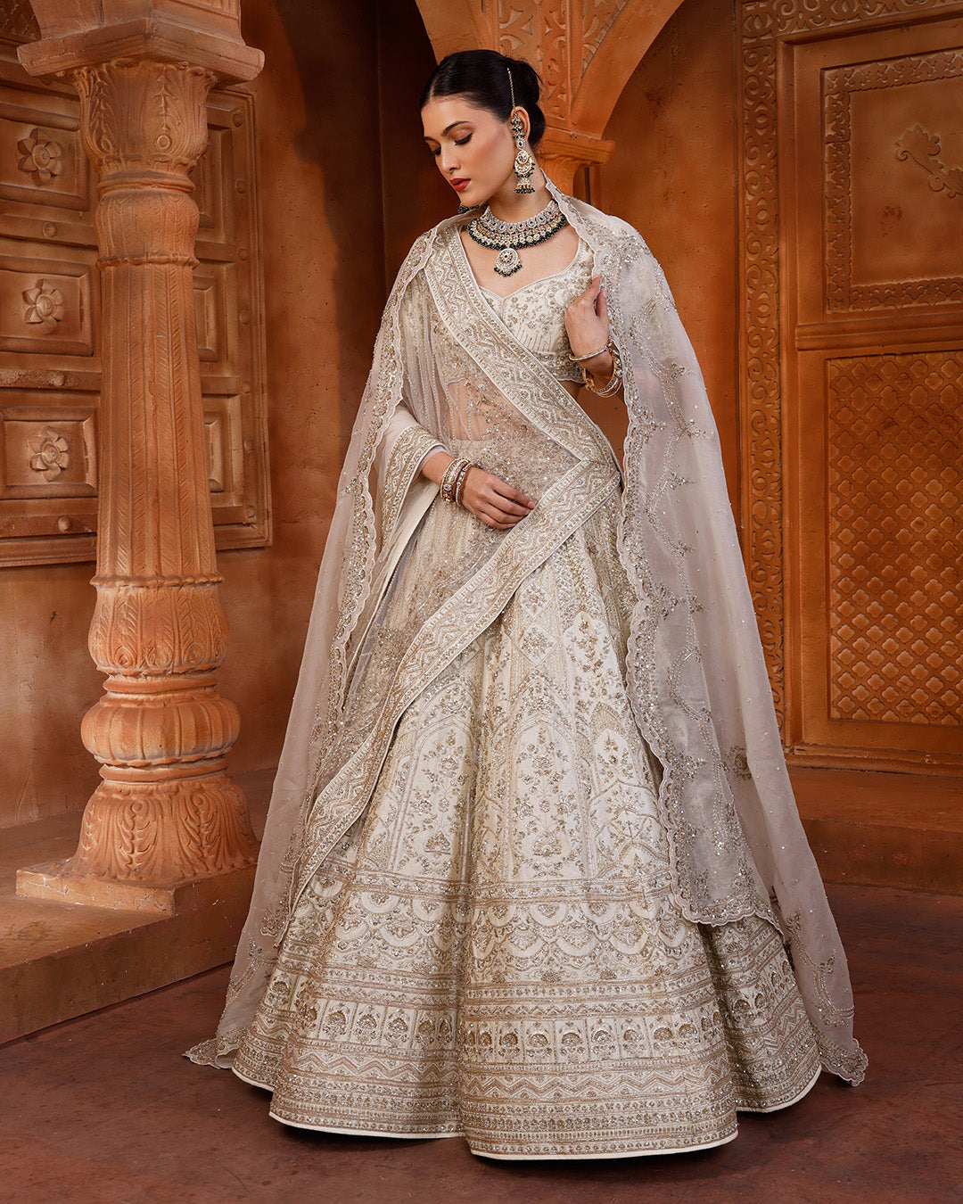 Angelic Ivory Pure Silk Bridal Lehenga