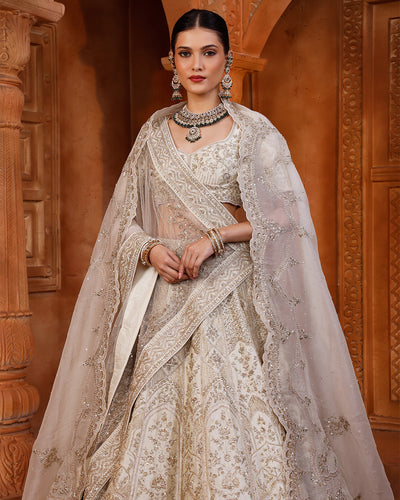 Angelic Ivory Pure Silk Bridal Lehenga