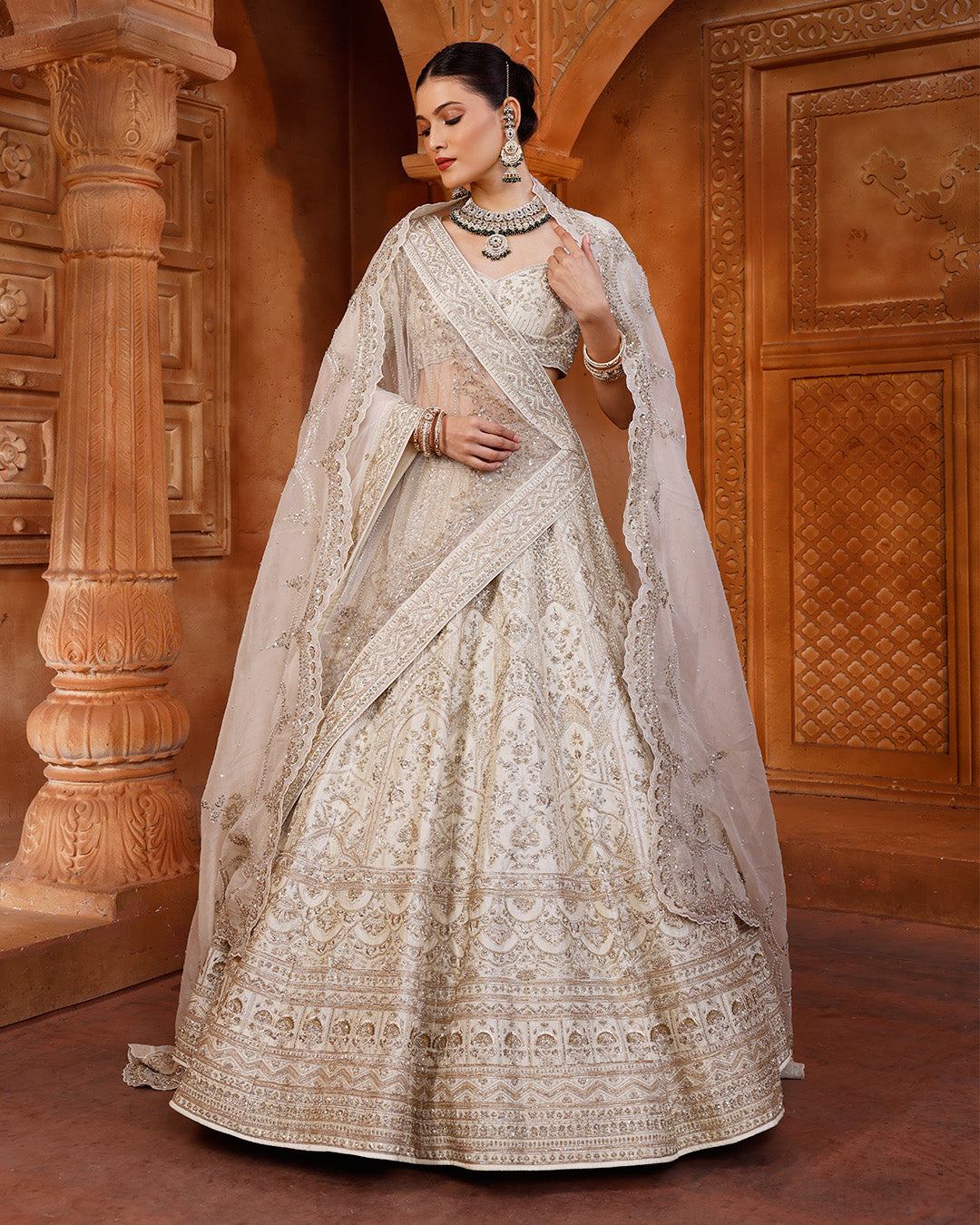 Angelic Ivory Pure Silk Bridal Lehenga