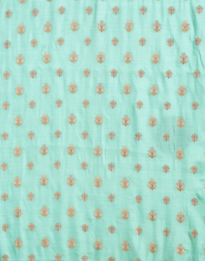 Aqua Green Woven Design Silk Unstitched Suit Set