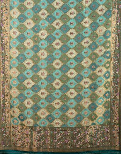 Aqua Green Woven Design Silk Unstitched Suit Set