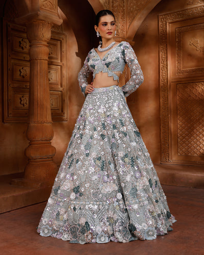 Aqua Pop Embellished Bridal Lehenga Set
