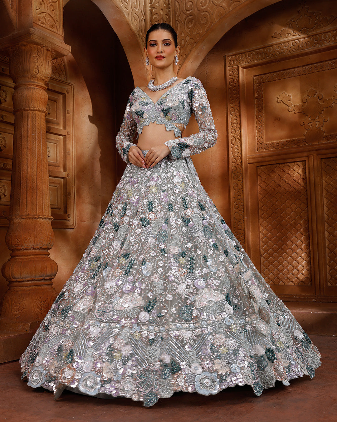 Aqua Pop Embellished Bridal Lehenga Set