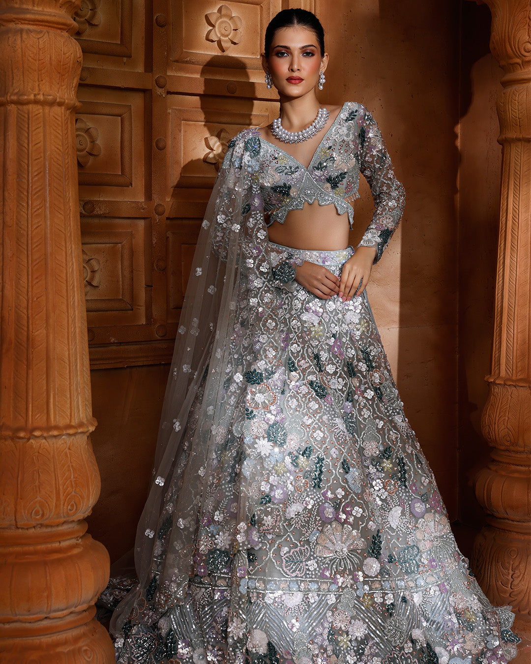 Aqua Pop Embellished Bridal Lehenga Set