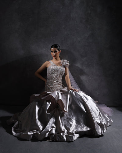 Ashnoor KaurXRoopkala Embellished Ruffle Layered Gown