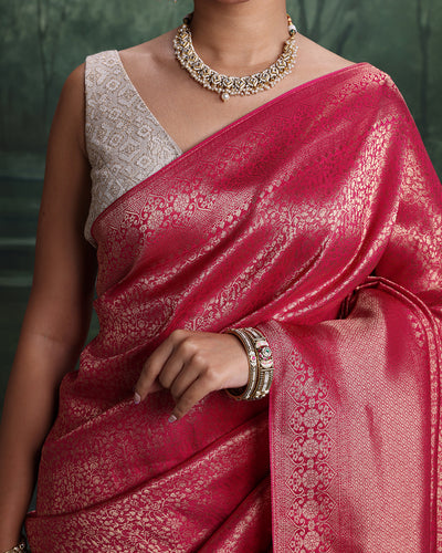 Berry Pink Woven Dola Silk Saree With Unstitched Blouse Fabric