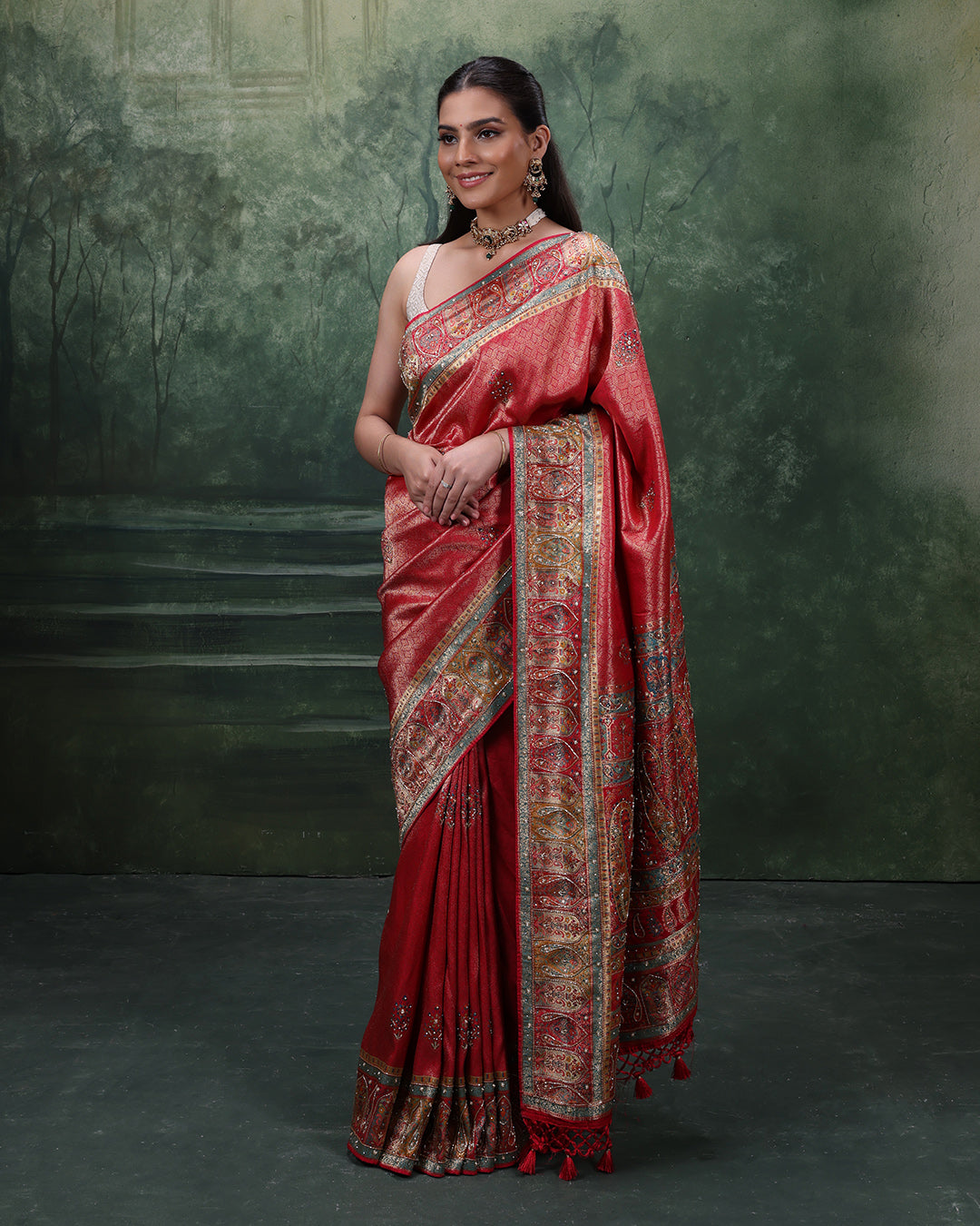 Berry Red Festive Silk Saree WIth Unstitched Blouse Fabric