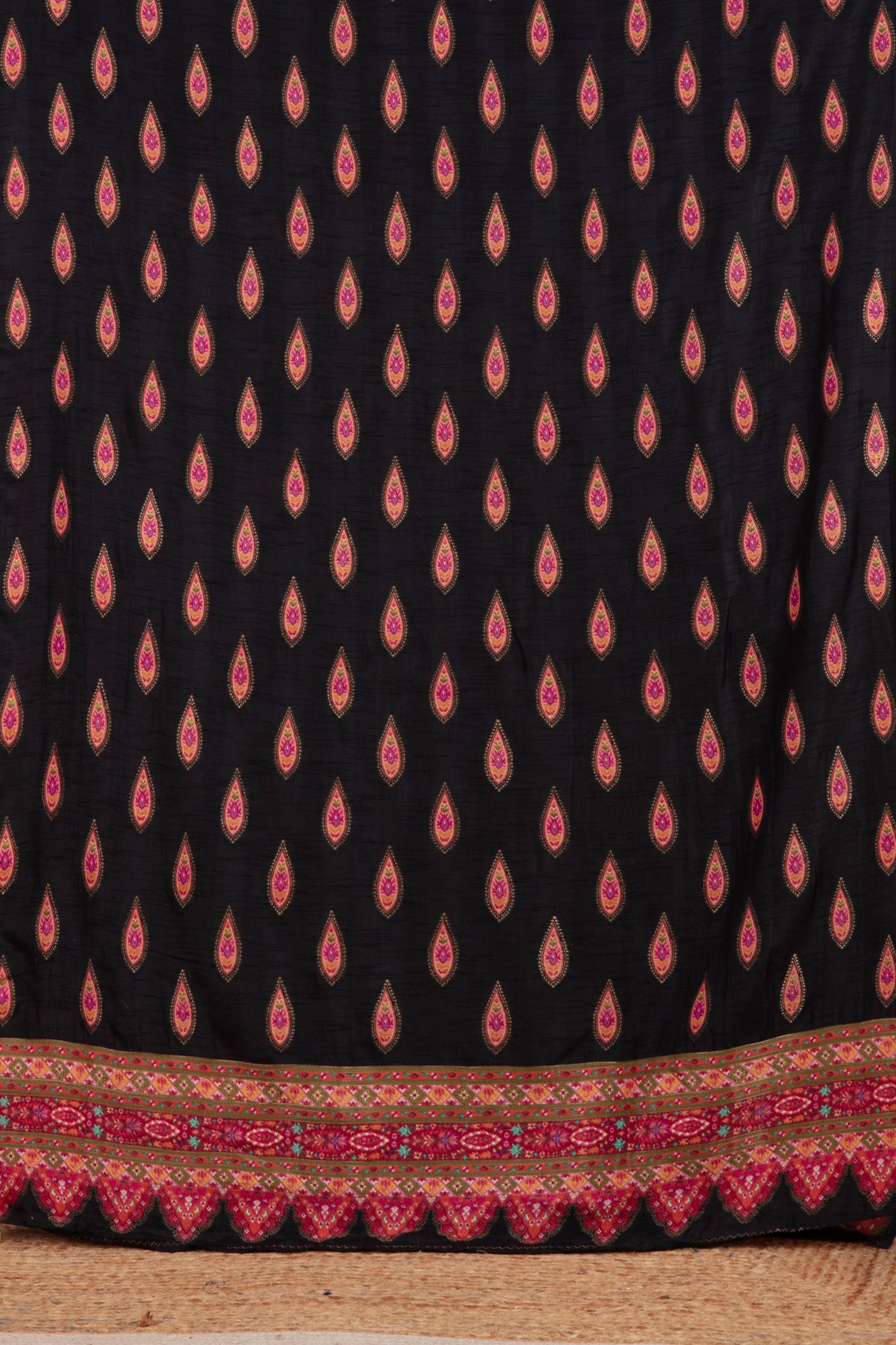 Black And Berry Hues Weave Blended Silk Unstitched Suit Set